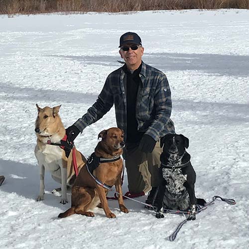 Richard with the dogs at Rainbow Lake
